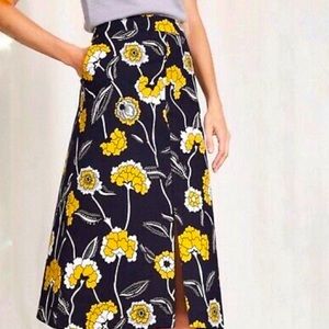 Floral Midi Skirt in Navy and Yellow